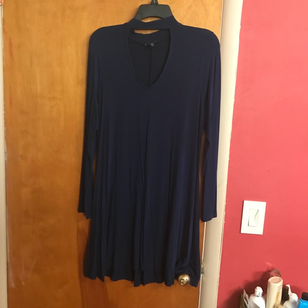 EXPRESS | Navy Long Sleeve Skater Dress w’Choker - Picture 4 of 4